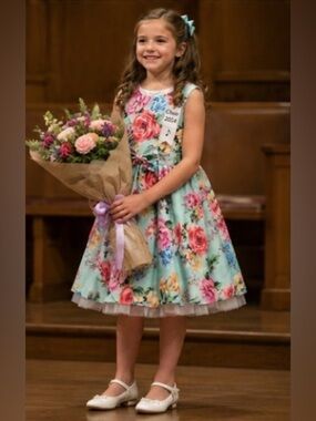 Couture Princess Mint Green Floral Girls Dress, NWT, Size 8